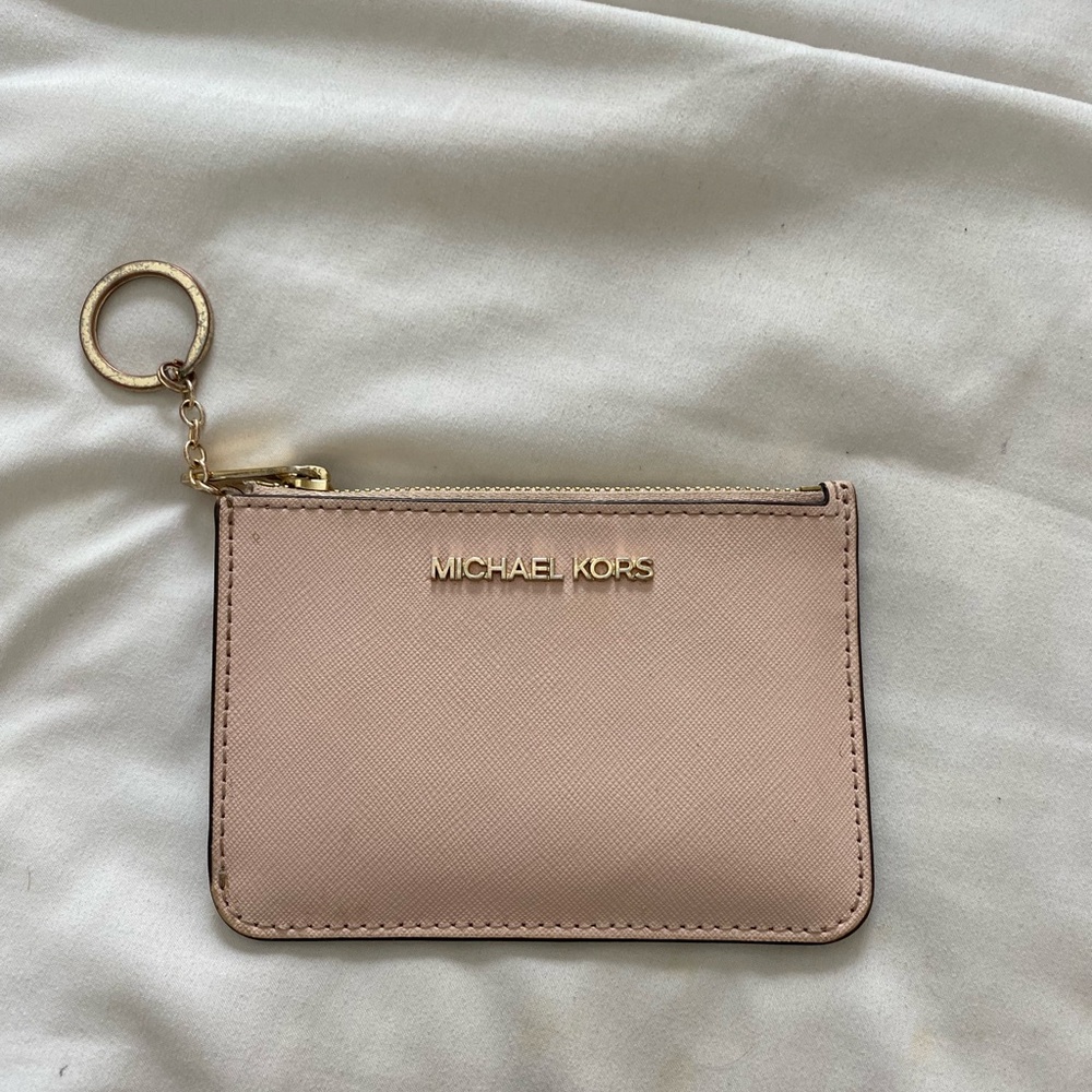 Michael Kors Travel Small Zip Coin Pouch with Id Holder In Leather Powder Blush